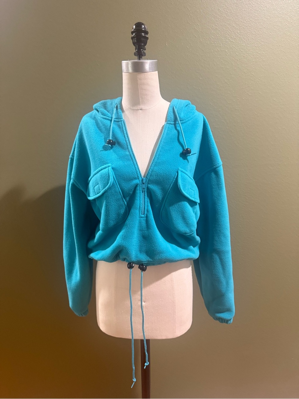 Victoria's Secret Teal Half-Zip Hooded Fleece Pullover